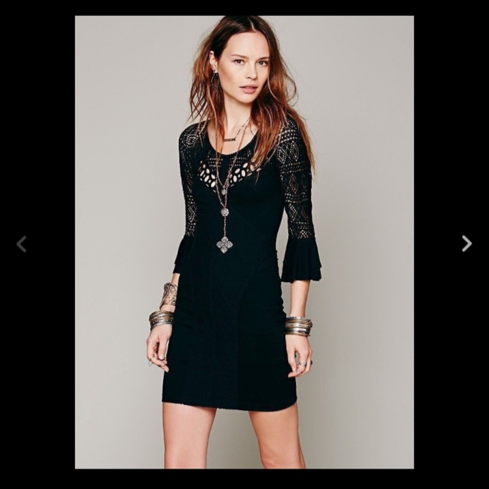 NWT Free people lace knit mini dress black size m